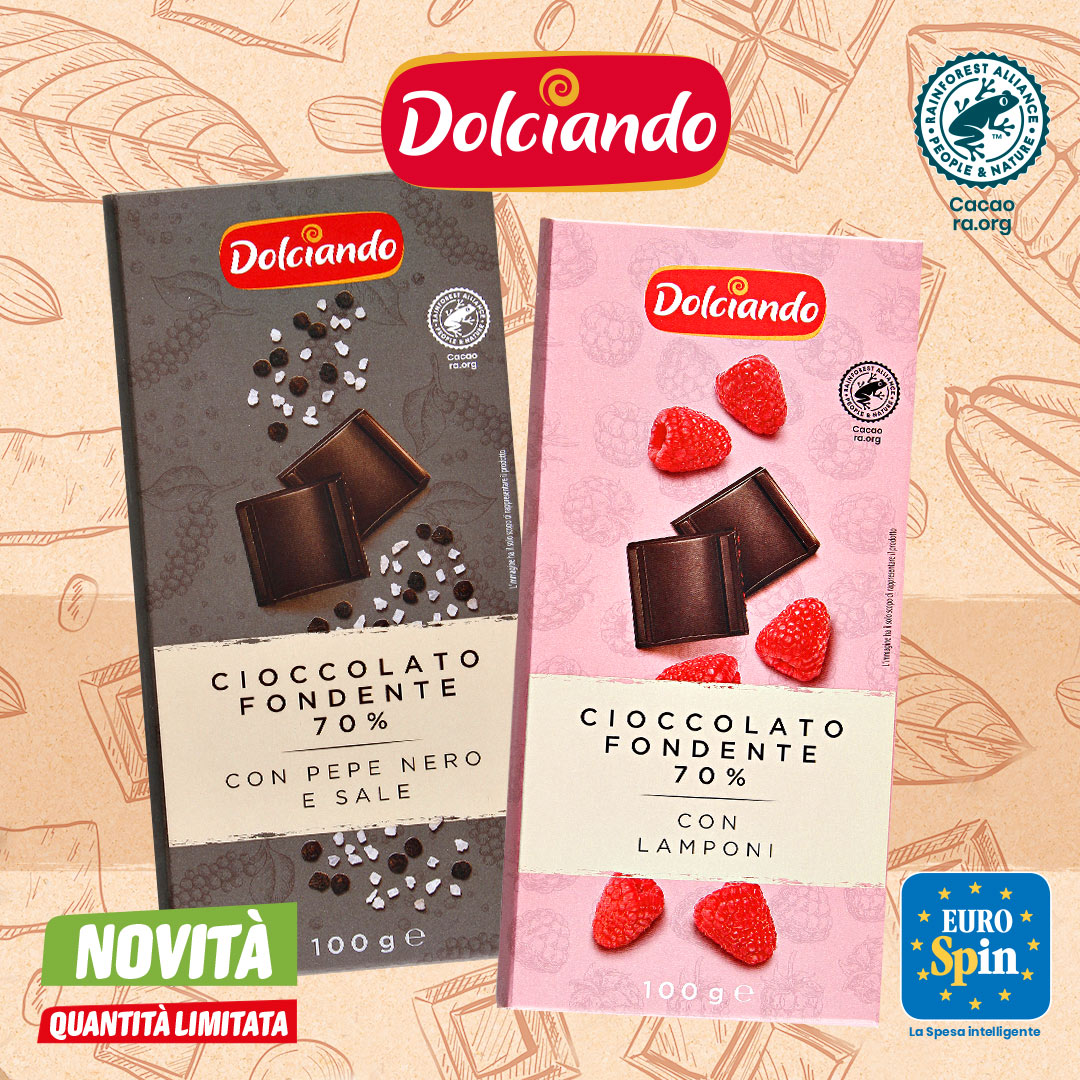 Cioccolato fondente 70% con pepe nero e sale o con lampone