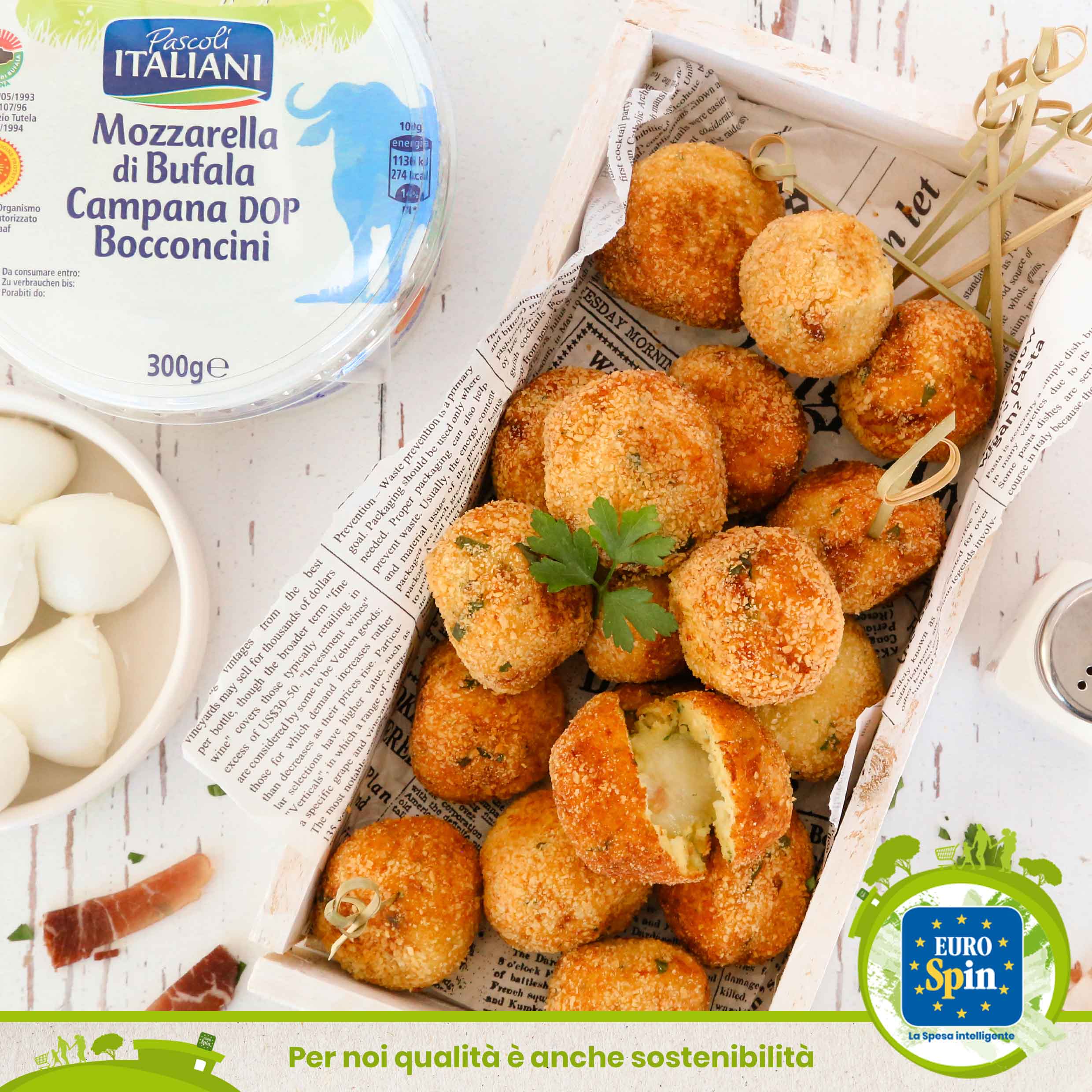 Polpette di patate, speck e prezzemolo con cuore filante di mozzarella