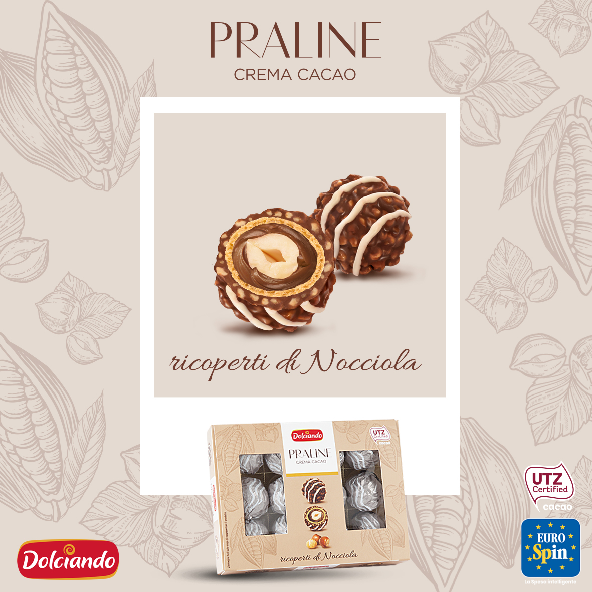 PRALINE CREMA CACAO, RICOPERTI DI NOCCIOLE