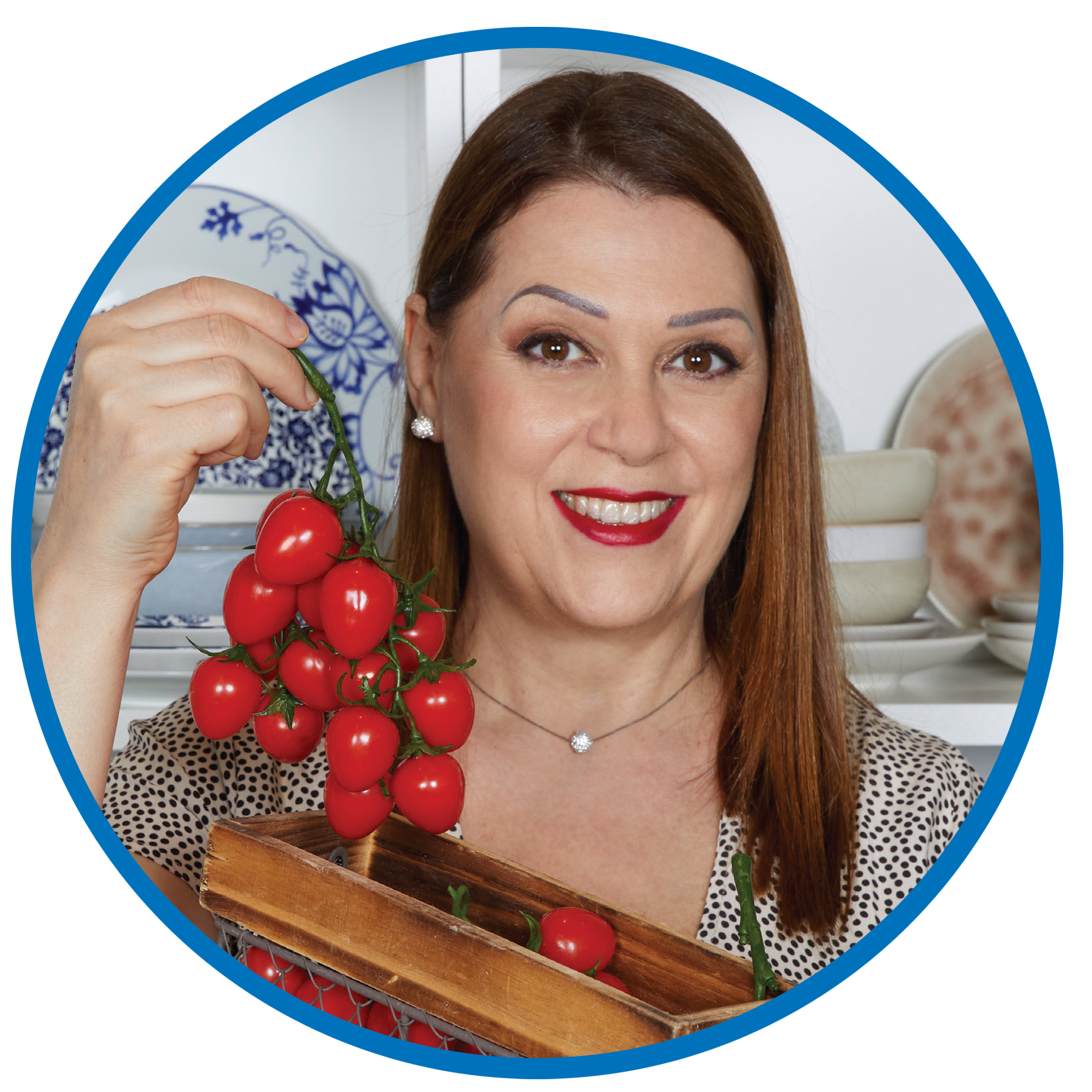 foto di sonia peronaci con pomodori per Eurospin