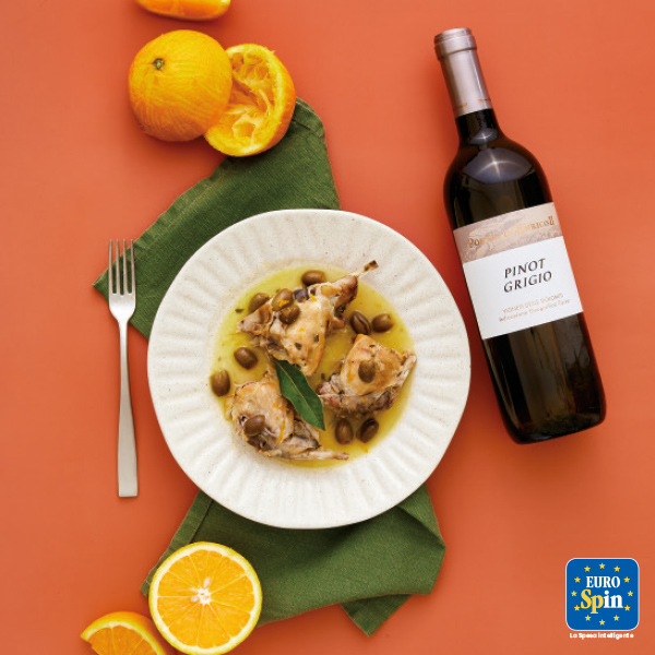 Coniglio con arancia, olive e Pinot Grigio