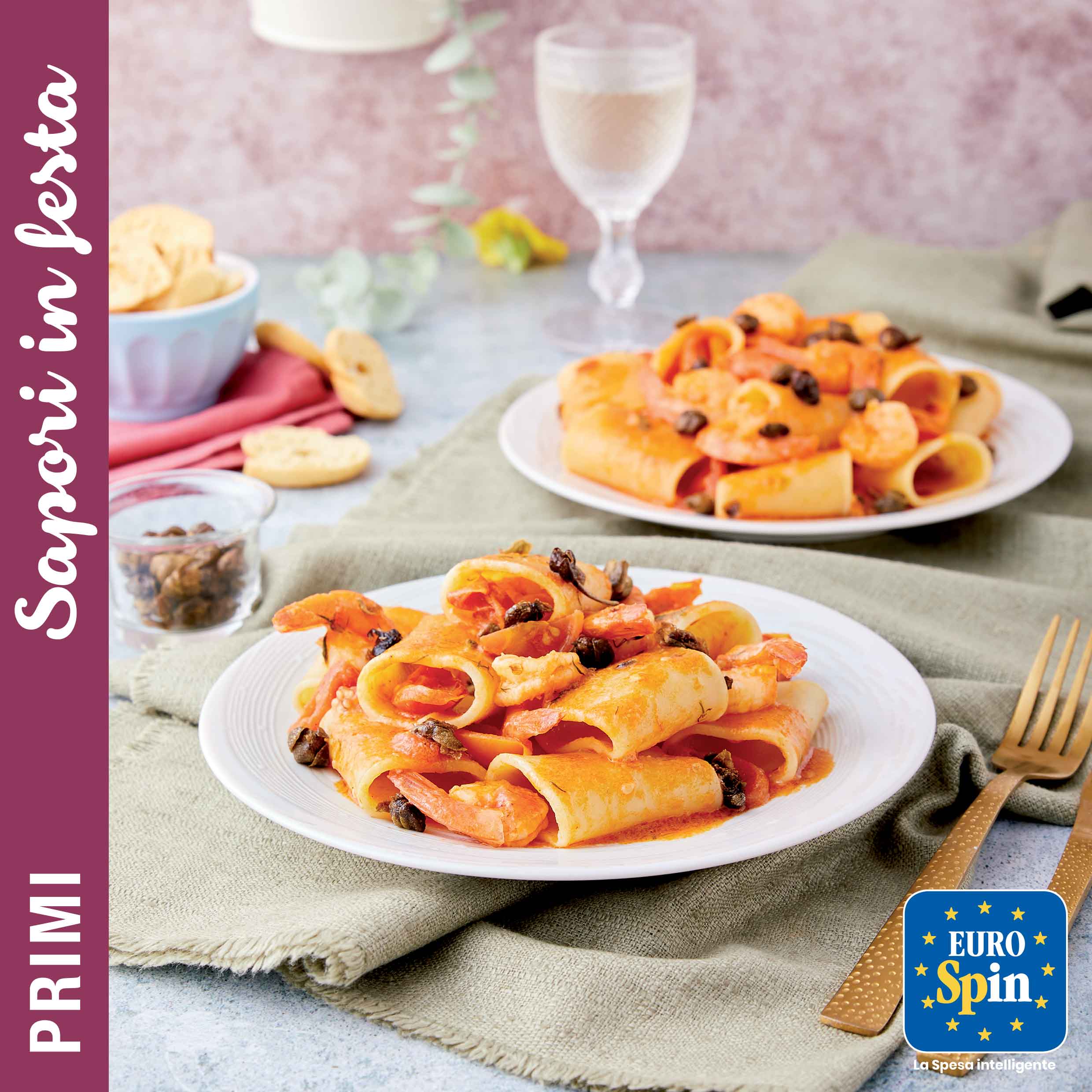 Paccheri con sugo ai crostacei  e capperi fritti